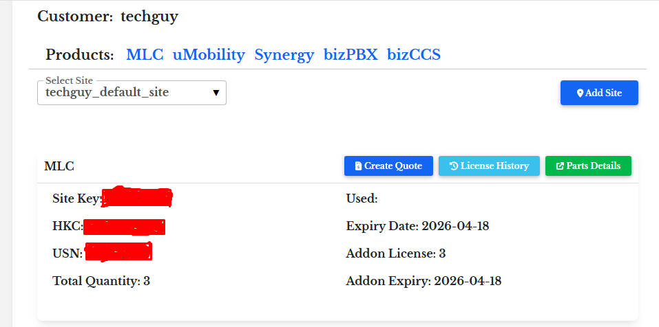 Existing Sitekey Quote
